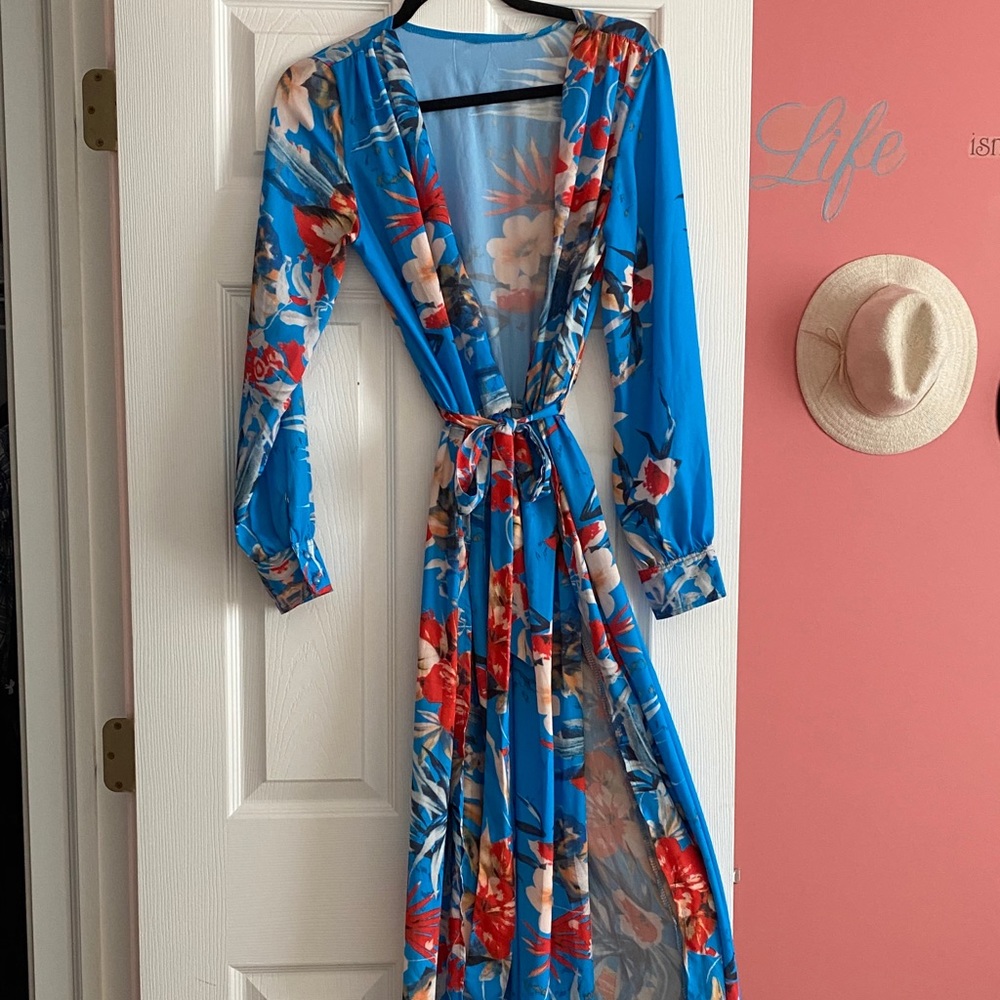 Blue wrap slip dress